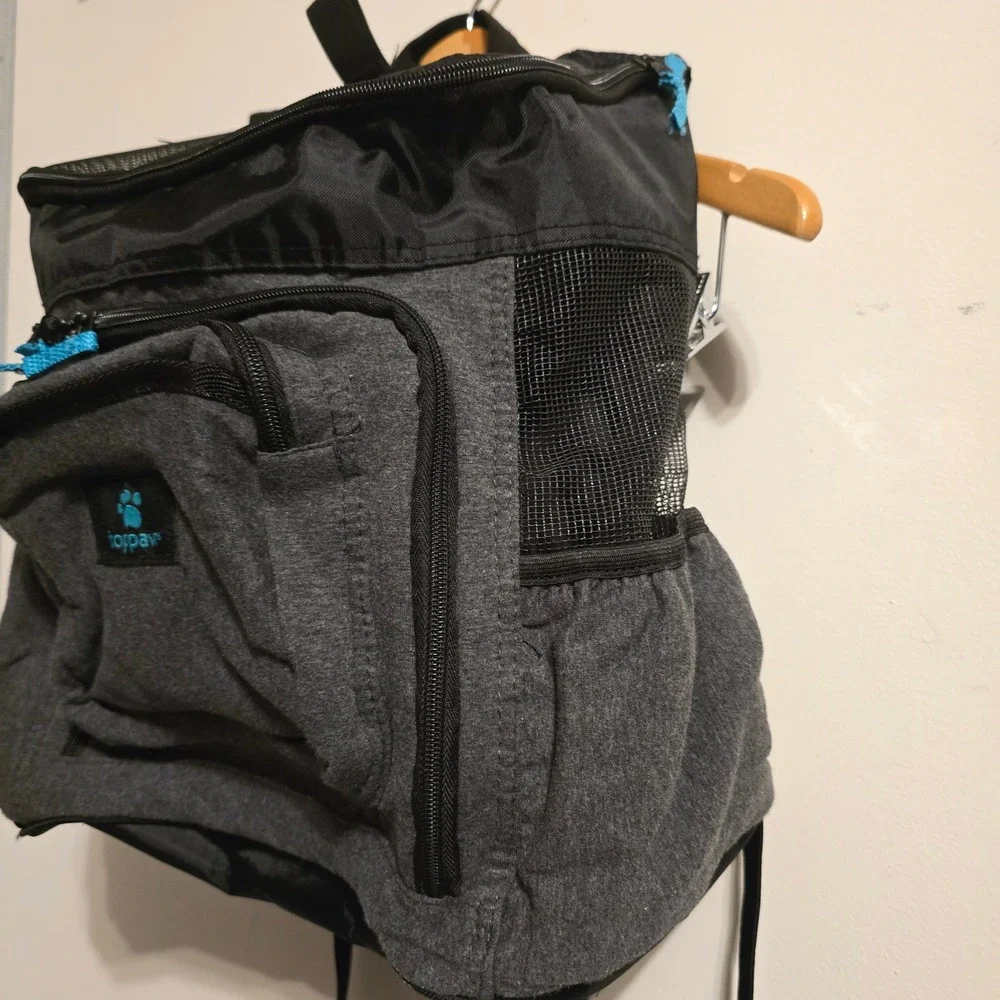 Top Paw Pet Carrier Backpack Small Dog Cat Grey Black Mesh Breathable Travel Bag